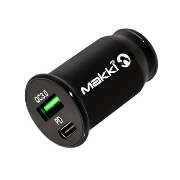 Зарядно за кола MAKKI CC20W02-BK, от автомобилна запалка към USB 3.1 Type-C/2.0, 12V, 1.5A, 20W, черно | JAR Computers Makki MAKKI-CC20W02-BK