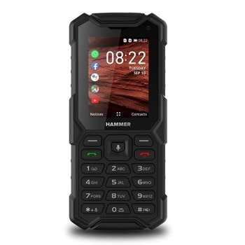 GSM MyPhone Hammer 5 Smart (черен), поддържа 2 SIM карти, 2.4" (6.10 cm) дисплей, MTK6731, 512MB RAM, 4GB Flash памет (+microSD слот), 2.0 & 0.3 MPix камера, Kai OS, 168 g | JAR Computers MyPhone Hammer 5 Smart