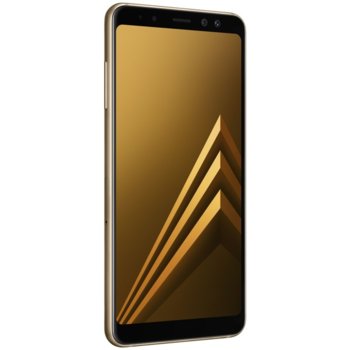 Samsung Galaxy A8 (2018)(златист), поддържа 2 sim карти, 5.6"(14.22cm) Full HD+ Super AMOLED дисплей, осемядрен Exynos 7885 Octa (2x2.2GHz & 6x1.6GHz Cortex-A73/A53), 4GB RAM, 32GB Flash памет (+microSD слот), 16 + 8.0 & 16 Mpix camera, Android, 172g | JAR Computers Samsung Galaxy A8 (2018) Dual SIM