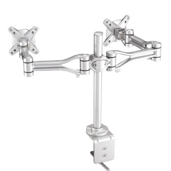 Стойка за монитор NewStar FPMA-D1030D, за плот, за екрани от 10" до 24", VESA до 100 x 100, макс. тегло до 7кг., регулируема, за 2 бр. монитора, сребриста | JAR Computers NewStar FPMA-D1030D