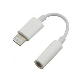 Преходник DigitalOne SP00076, от Lightning(м) към стерео жак 3.5 mm(ж), бял | JAR Computers Преходник DigitalOne SP00076