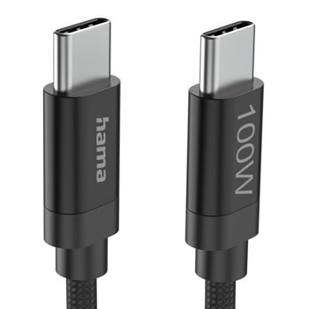 кабел hama fabric usb-c m to usb-c m 100w 3m black