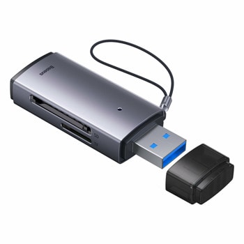 Четец за карти Baseus Lite Series, USB-А 3.0, слот за SD карта, слот за microSD карта, сив | JAR Computers Baseus Lite Series WKQX060013