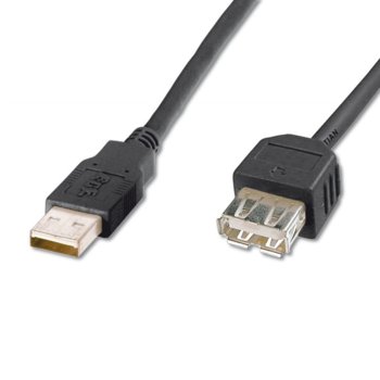 Кабел ASSMANN AK-300200-018-S, USB A(м) към USB A(ж), 1.8m, черен | JAR Computers ASSMANN USB A(м) към USB A(ж) 1.8m AK-300200-018-S