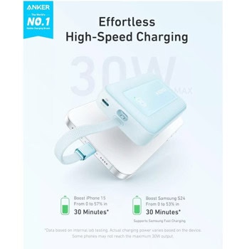 anker zolo power bank 30w 10000 mah светлосин