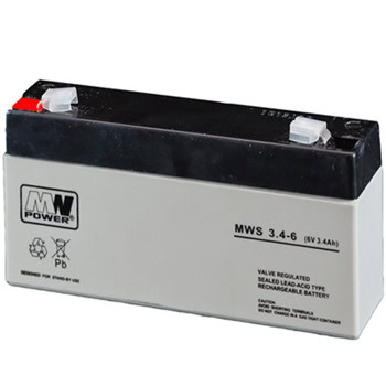 Акумулаторна батерия MW MWS 3.4-6, 6V, 3.4Ah, AGM, F1 конектори | JAR Computers MW MWS 3.4-6