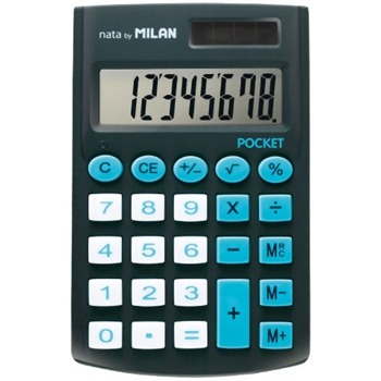 Калкулатор Milan Pocket, 8 разряден дисплей, джобен, 3 memory бутона и функция корен квадратен, автоматично изключване, черен image