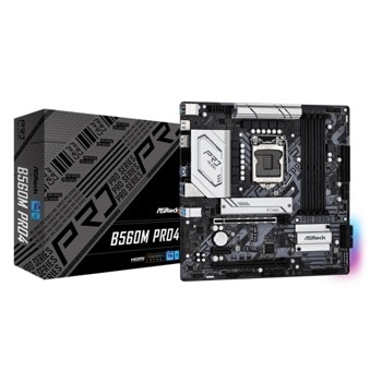 Дънна платка ASRock B560M Pro4 (Refurbished), B560, LGA1200, DDR4, PCI-E 4.0 (DP/HDMI)(CFX), 6x SATA 6Gb/s, 2x M.2, 4x USB 3.2 Gen 1, Micro ATX, bulk | JAR Computers ASRock B560M Pro4