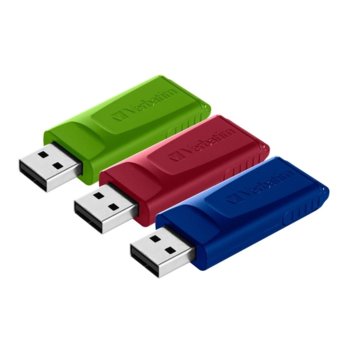 Памет 16GB USB Flash Drive, Verbatim Slider, USB 2.0, 3 броя, зелена, червена и синя | JAR Computers Verbatim 16GB USB 2.0 Slider