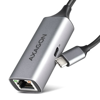 Мрежови адаптер Axagon ADE-TXPD, от USB 3.2 Gen 1 Type-C(м) към 1x 10/100/1000 RJ45(ж), 1x USB-C (PD)(ж), сив | JAR Computers AXAGON ADE-TXPD