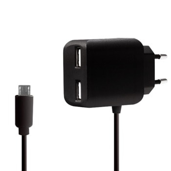 Зарядно устройство LogiLink PA0157, от контакт към 2x USB А(ж) / USB Micro B(м), 5V, 2.1A, черно | JAR Computers LogiLink PA0157