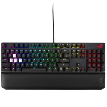 Клавиатура Asus ROG Strix Scope Deluxe, червени суичове, гейминг, механична, Aura Sync RGB подсветка, магнитна подложка, черна, USB image