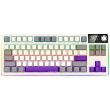 Клавиатура Lorgar KBP70TKLW, жична/безжична, механична, Toxic Purple Linear суичове, гейминг, сиво-бяла, USB, Bluetooth, RGB подсветка | JAR Computers LORGAR KBP70TKLW Beige