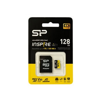 Карта памет 128GB microSDXC с адаптер, Silicon Power Inspire, Class 10, UHS-I, скорост на четене до 170MB/s | JAR Computers Карта памет Silicon Power Inspire 128GB
