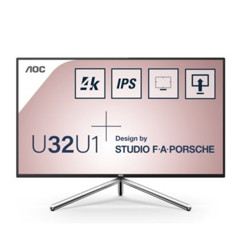 Монитор AOC U32U1, 31.5" (80.01 cm) IPS панел, 4K/UHD, 5 ms, 50000000:1, 600 cd/m2, DisplayPort, HDMI, USB HUB | JAR Computers Монитор AOC U32U1