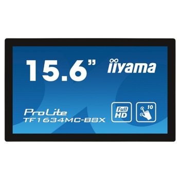 Дисплей IIYAMA TF1634MC-B8X, 15.6" (39.62 cm) IPS панел, Full HD, 25ms, 405cd/m2, DP/HDMI/VGA | JAR Computers Тъч Монитор IIYAMA TF1634MC-B8X