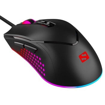 Мишка Sandberg Azazinator Mouse 6400 (640-20), оптична (6400 dpi), USB, черна, LED подсветка, 7 бутона, гейминг image