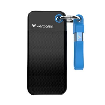 Памет SSD 1TB, Verbatim Pocket SSD Black/Blue, USB 3.2 Gen 2 Type-C, външна, скорост на четене и запис до 1000MB/s | JAR Computers Verbatim 1TB Pocket SSD Black/Blue 32191