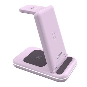 Безжично зарядно устройство Canyon WS-304, тройна поставка за безжичнно зареждане, розово, 15W | JAR Computers Canyon WS-304 Pink CNS-WCS304IP