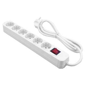 Разклонител MediaRange MRCS206, 6 гнезда, 3500W, 1.4m кабел, превключвател на захранването, защита от деца, бял | JAR Computers MediaRange MRCS206