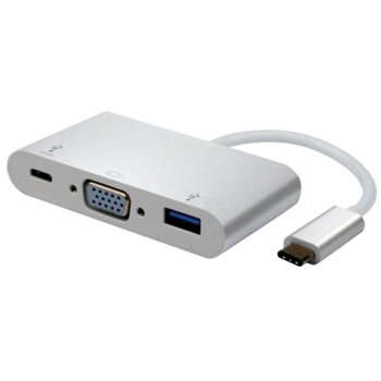 Адаптер Roline 12.03.3201, от USB Type C(м) към VGA, USB type C, USB type A(ж), бял | JAR Computers USB3.1 type C to VGA Adapter M/F Roline 12.03.3201