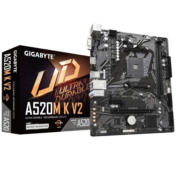 Дънна платка Gigabyte A520M K V2, A520, AM4, DDR4, PCIe 3.0 (VGA/HDMI), 1x M.2, 4x SATA 6Gb/s, 4x USB 3.2 Gen1, MicroATX | JAR Computers Дънна платка Gigabyte A520M K V2