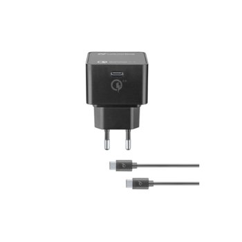 Зарядно устройство Cellular Line, от контакт към 1x USB-C(ж), с кабел USB-C към USB-C, Quick Charge ™ 4+ (max 30W), черно | JAR Computers Зарядно с Power Delivery и кабел USB-C IT6075