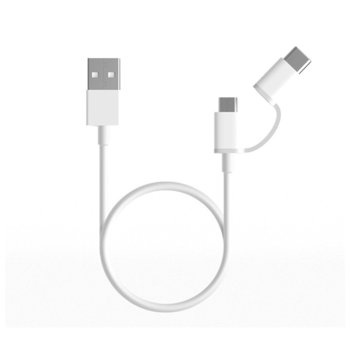 Кабел Xiaomi, USB А(м) към USB C(м)/Micro USB(м), 30cm, бял | JAR Computers Xiaomi Mi 2-in-1 USB 30cm