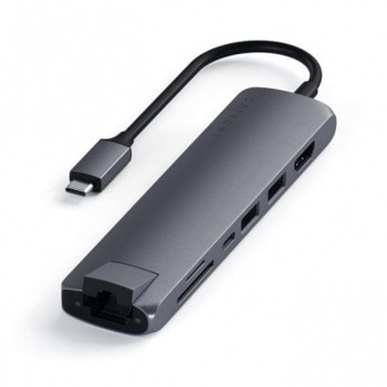Докинг станция Satechi USB-C Aluminum Slim Multiport (ST-UCSMA3M), 1x HDMI, 1x LAN, 1x SD Card Reader, 1x Micro SD card reader, 2x USB C, 2x USB A, сива image