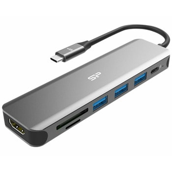 Докинг станция Silicon Power SPU3C07DOCSU200G, от USB C към 1x USB C, 3x USB A, 1x HDMI, 1x SD/MicroSD четец, сив | JAR Computers Silicon Power SPU3C07DOCSU200G