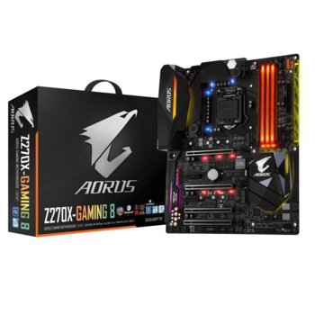 Дънна платка Gigabyte GA-Z270X-Gaming 8, Z270, LGA1151, DDR4, PCI-E (DisplayPort&Thunderbold3)(CFX&SLi), 6x SATA 6Gb/s, 2x SATA Express, 2x M.2 Socket, 2x U.2 Socket, 5x USB 3.1 Gen-1, Wi-Fi 802.11ac, Bluetooth 4.1, ATX | JAR Computers Gigabyte GA-Z270X-Gaming 8