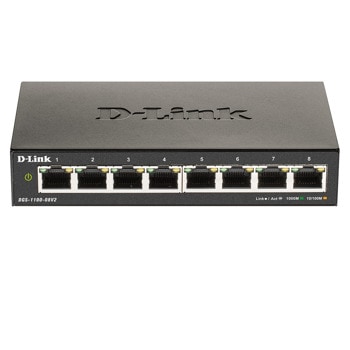 Суич D-Link DGS-1100-08V2/E, 1000Mbps, 8 порта, 8x 10/100/1000, Smart Switch, управляем | JAR Computers D-Link DGS-1100-08V2/E