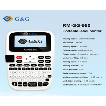 Етикетен принтер G&G RM-GG-T180S, 180dpi, термотрансферен печат, клавиатура, до 30mm/s скорост на печат, до 18mm ширина на печат | JAR Computers G&G RM-GG-T180S