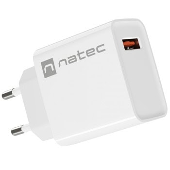 Зарядно устройство NATEC Ribera (NUC-2057), от контакт към 1x USB A(ж), 18W, бяло | JAR Computers NATEC Ribera NUC-2057