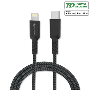 Кабел 4smarts MFI RAPIDCord 4S465558, от USB-C(м) към Lightning(м), 1m, 87W, черен | JAR Computers 4smarts MFI RAPIDCord 4S465558