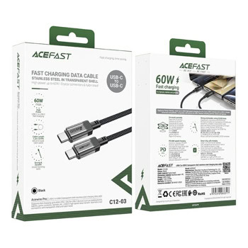 кабел acefast usb cm to usb cm черен