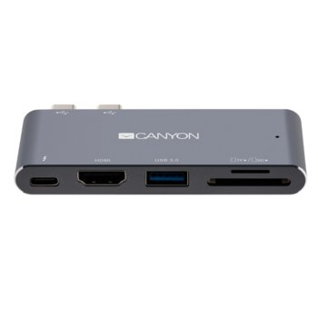 Докинг станция Canyon Thunderbolt 3 5-in-1, 1x USB 3.0, 1x Thunderbolt 3, 1x HDMI, 1x TF reader, 1x SD reader, сива image
