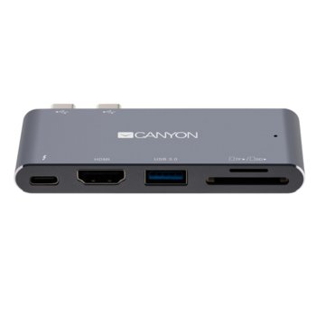 Докинг станция Canyon Thunderbolt 3 5-in-1, от USB-C към 1x Thunderbolt 3, 1x USB A, 1x HDMI, 1x SD/MicroSD четец, сива | JAR Computers Canyon Thunderbolt 3 docking station 5-in-1 CNS-TD