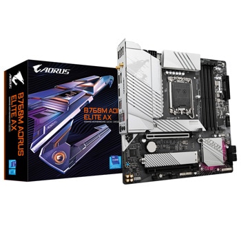 Дънна платка Gigabyte B760M Aorus Elite AX, B760, LGA 1700, DDR5, PCI-E 4.0 (HDMI&DP), 2x M.2, 4x SATA 6Gb/s, 1x USB 3.2 Gen2 Type-C, 1 x USB 3.2 Gen 2, Wi-Fi, Bluetooth, Micro ATX | JAR Computers Дънна платка Gigabyte B760M AORUS ELITE AX