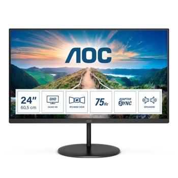 Монитор AOC Q24V4EA, 23.8" (60.45 cm) IPS панел, 75Hz, QHD, 4ms, 20M:1, 250 cd/m2, DisplayPort, HDMI, | JAR Computers AOC Q24V4EA