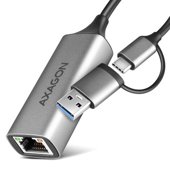 Мрежови адаптер AXAGON ADE-TXCA, от USB-A/USB-C(м) към 1x RJ45 10/100/1000Mbps(ж), сив | JAR Computers AXAGON ADE-TXCA