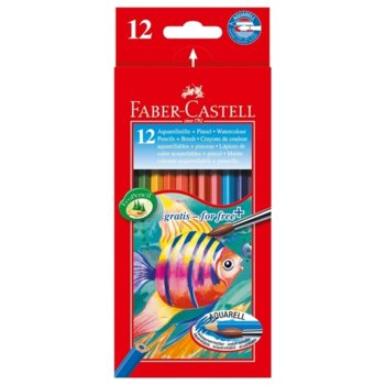 Цветни моливи Faber-Castel, различни цветове, 12 бр., с включена четка | JAR Computers Faber-Castell 12 цвята с включена четка