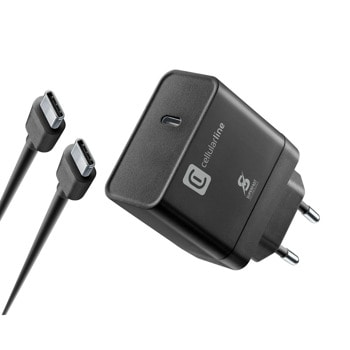 Зарядно устройство Cellularline USB-C Charger Kit 45W 9259, от контакт към 1x USB C(ж), 45W, 5A, черно, включен 1m USB C кабел | JAR Computers Cellularline USB C Charger Kit 45W IT9259