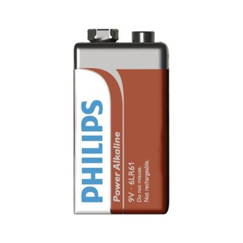 Батерия алкална Philips Power 6LR61, 9V, 1 бр.