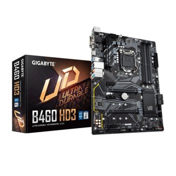 Дънна платка Gigabyte B460 HD3, B460, LGA1200, DDR4, PCI-E 3.0, (D-Sub&HDMI&DVI-D), (CF), 6x SATA 6Gb/s, 2x M.2, USB 3.2 Gen 1, ATX | JAR Computers Gigabyte B460 HD3