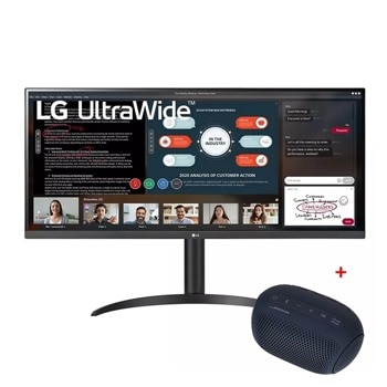 Монитор LG 34WP550-B с подарък тонколона LG XBOOMGo PL2, 34" (86.36 cm) IPS панел, 75Hz, WQHD, 5ms, 250cd/m2, HDMI | JAR Computers LG 34WP550-B + XBOOMGo PL2