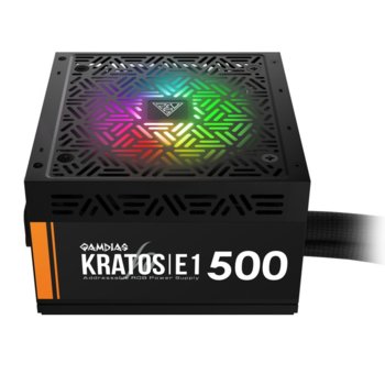 Захранване Gamdias KRATOS E1-500, 500W, Active PFC, 80 Plus, 120 mm RGB вентилатор | JAR Computers Gamdias PSU 500W RGB KRATOS E1 500