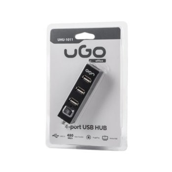 uGo USB 2.0 hub MAIPO HU100 4-ports, Black