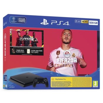 Конзола PlayStation 4 Slim 500GB в комплект с FIFA 20, черна | JAR Computers PS4 Slim 500GB + FIFA 20