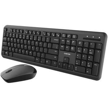 Комплект клавиатура и мишка Canyon CNS-HSETW02-BG, безжични, оптична мишка (1200 dpi), USB, кирилизирана, черни image